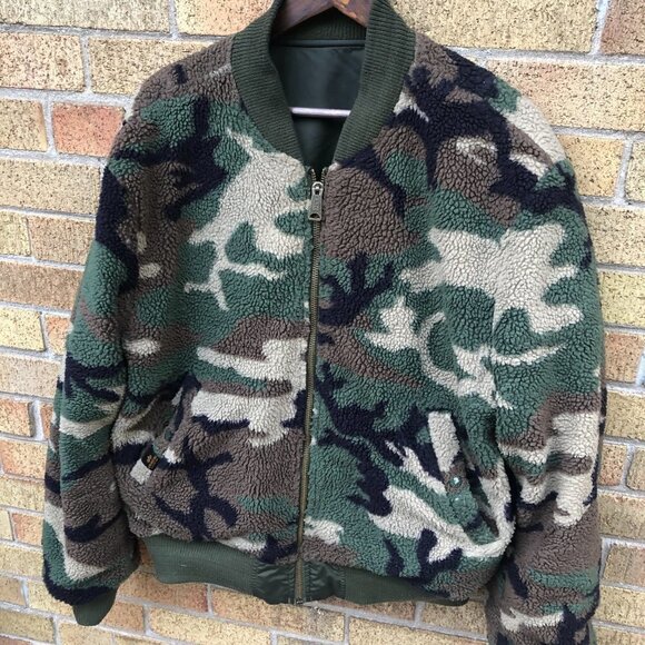 Alpha Industries MA-1 Reversible Sherpa Fleece Camo Jacket Large - Picture 13 of 15